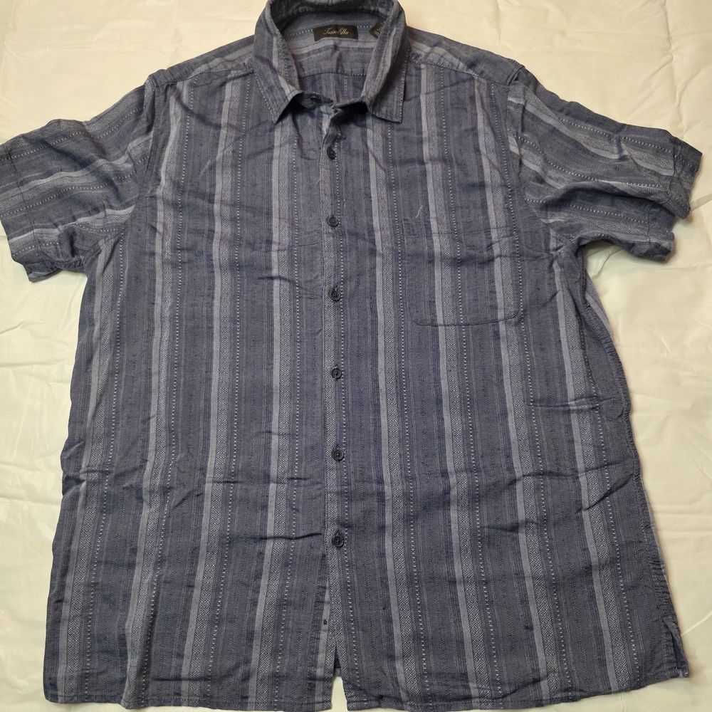 Tasso Elba Blue Casual Button Down Shirt with Stripes Item #5109